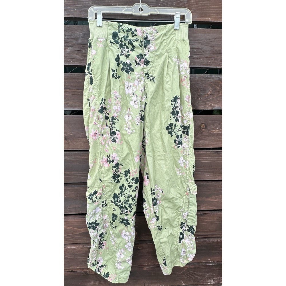 FREE PEOPLE Movement Mesmerize Me Printed PANTS Green Pink FLORAL Small‎